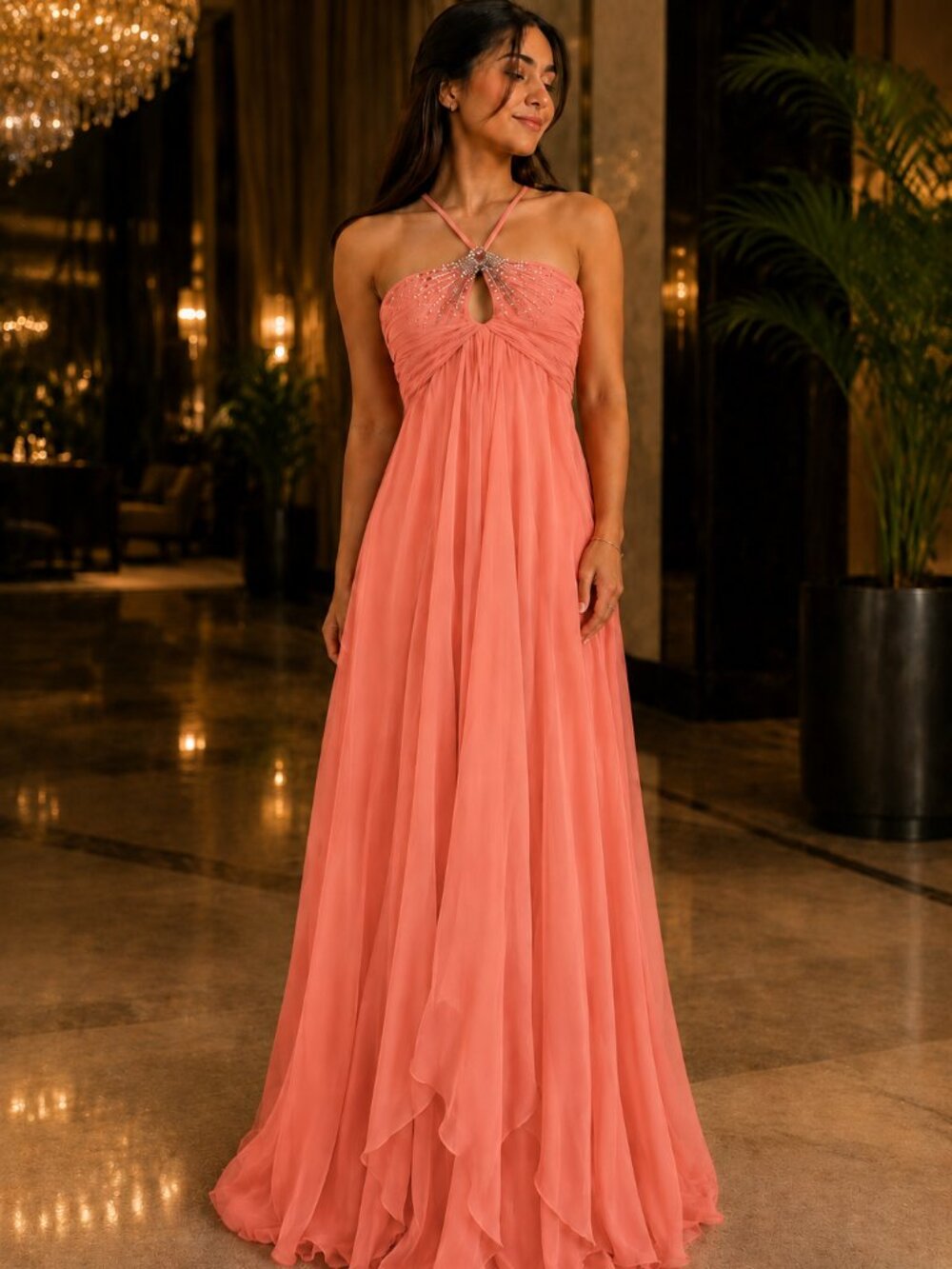 Jovani Coral A-Line Chiffon Prom Dress | Long Formal Gown Timeless Glamour